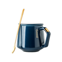 Yijia mug with lid spoon coffee milk cup breakfast cup office high-value cup home drinking ceramic cup