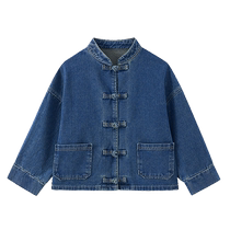 Ueki childrens clothing new Chinese style boys and girls jacket 2024 new childrens clothing autumn medium and large childrens denim jacket