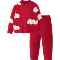 Mini Balabala pajama set for boys and girls childrens parent-child baby spring and autumn home set for a family of three