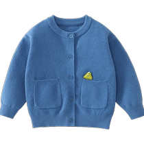 Qi Qi Xiong boys cardigan sweater spring and autumn 2024 new childrens sweater jacket baby solid color spring and autumn clothing