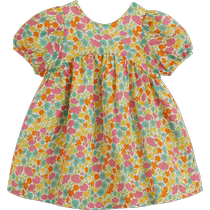 (Mark Jeanne Rufu) Girls Summer Dress Puff Sleeve Cotton Silk Childrens Princess Dress