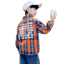 Yibeitong childrens clothing boys autumn long-sleeved plaid shirt jacket spring and autumn tops for middle-aged and older boys