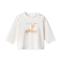 2024 New Manxi Childrens T-shirt Boys and Girls Autumn Pure Cotton Antibacterial Printed Long-Sleeved Top Childrens Clothing Outerwear