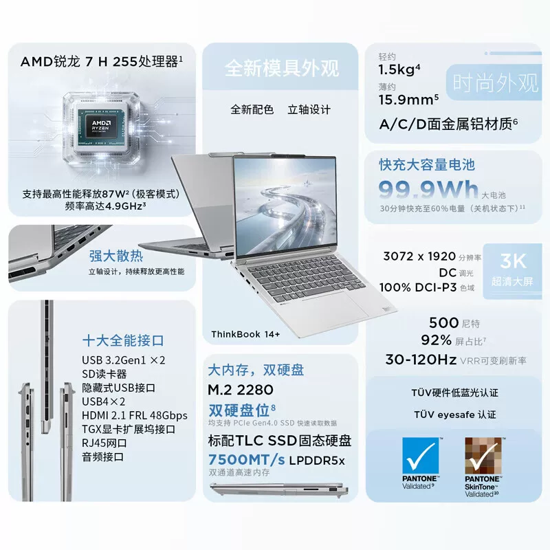 Ноутбук бизнес-офиса ThinkBook14+16+ 2026 все функции Ryzen R7 H 255