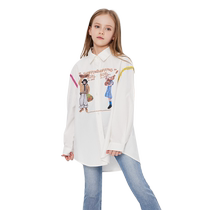 Girl White Shirt 2024 Spring Autumn New Children Trendy Lining Big Girl Girl Cartoon Printed Blouse