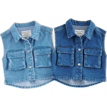 Mark Jenny Girls Three-dimensional Big Pocket Denim Vest Childrens Vest Top 2024 Autumn New Style