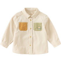 戴维贝拉2024秋装新款男童撞色衬衫宝宝灯芯绒衬衣儿童洋气外套