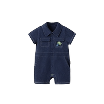 babylove baby jumpsuit summer thin denim short crawl baby harem pure cotton outing clothes handsome summer clothes