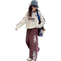 Yuyingfang Girls Suit Spring and Autumn 2024 Childrens Big Children Casual Sweater Overalls Internet Celebrity Autumn Two-piece Set