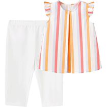 Yings childrens suit summer breathable cute baby clothes pure cotton 2024 new style girls short-sleeved pants summer clothes