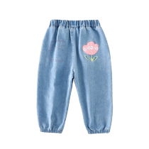 Babudou Girls Jeans Autumn Casual Loose Outerwear Sports Pants Cuffed Pants Baby Pants Spring and Autumn Style