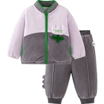 (Net Electric Velvet) Mini Bala Long Sleeve Suit for Boys and Girls Soft Antistatic Warm Polar Fleece Cute and Fun