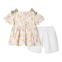 Happy Bear Girls Puff Sleeve Short Sleeve Suit Girl Baby Clothes 2024 Summer Clothes Childrens T-shirt Two-piece Trendy Set