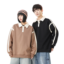 Meow perfect score trendy brand sweatshirt womens loose polo collar student outer wear heavy American drape bottoming shirt autumn mens