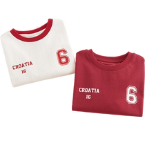 Mark Jenny boys and girls American college contrast color long-sleeved T-shirt childrens tops 2024 autumn new style