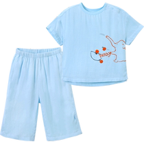 Yings childrens home clothes set for boys and girls short-sleeved gauze pajamas pants set summer air-conditioned clothes
