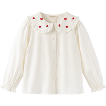 David Bella girls pure cotton long-sleeved shirt 2024 new autumn clothing childrens white shirt girls tops childrens clothing