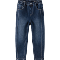 Balabala childrens clothing boys jeans trousers medium and large childrens trousers autumn and winter warm velvet radish pants fashionable