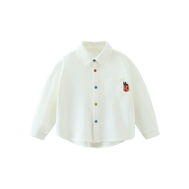 Qi Qi Xiong Boys White Shirt Autumn Baby Lapel Shirt Childrens Long Sleeve Jacket 2024 New Boys Clothing