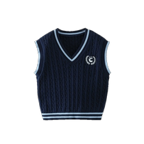 Pure cotton anti-pilling static electricity Qi Qi Xiong boys knitted vest childrens autumn and winter vest baby British college style