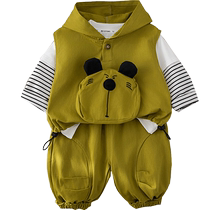 Yibeitong Boy Baby Autumn Clothing Set Cartoon 2024 New Baby Child Spring and Autumn Three-piece Trendy Clothes