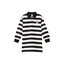 (Ex-gratia clearance) Left West Girls Skirt Sweatshirt Dress Autumn Dress 2024 New Spring Autumn Children Striped Polo Collar