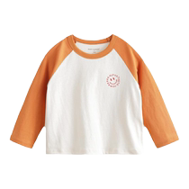 Mark Jenny 2024 Spring new boy insert shoulder sleeve smiley face printed long sleeve full cotton T-shirt