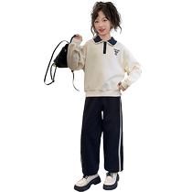 Yibeitong girls lapel sweatshirt 2024 spring and autumn childrens autumn tops medium and large childrens loose clothes girls