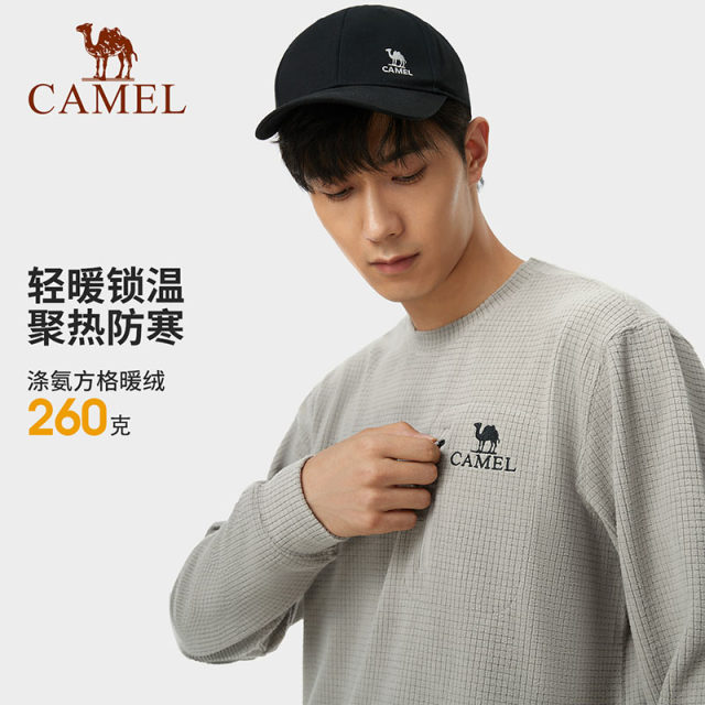 ເສື້ອຍືດແຂນຍາວ Camel Fleece ຂອງຜູ້ຊາຍປີ 2024 ດູໃບໄມ້ລົ່ນແລະລະດູຫນາວໃຫມ່ Pullover Round Neck Waffle Top Loose Sweatshirt