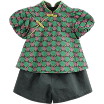 (Mark Jenny Lufu New Chinese Style) Girls Cheongsam Collar Short Sleeve Suit 2024 Childrens Summer New Style