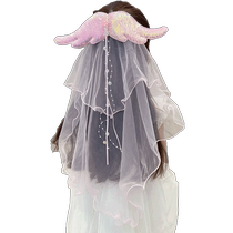 Childrens veil girl princess crown tiara photo wedding dress baby white mesh girl hairpin birthday flower girl