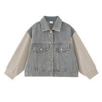 Ueki Childrens Clothing Knitted Sleeve Boys Jacket 2024 New Childrens Clothing Autumn Medium and Large Childrens Denim Jacket Tops