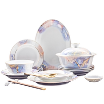 Jingdezhen Ceramics Chinese-style high-end Fuxiang tableware set household overglaze color eating bowls and plates set