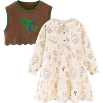 Mini Bala girls long-sleeved dress soft and stretchy corduroy fashionable and sweet 2024 new style