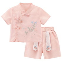 (New Chinese style suit) Girls tops and shorts summer two-piece set for baby girl Hanfu baby one-year-old suit
