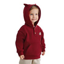 嫚熙婴童卫衣秋冬季儿童暖氧吧加绒加厚保暖红色男女宝宝上衣外套