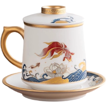 SF gold inlaid jade high-end mutton fat jade white porcelain water cup gift mug ceramic office water cup tea cup