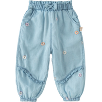 David Bella Childrens Denim Pants 2024 Spring and Autumn Girls Lyocell Pants Girls Embroidered Bloomers