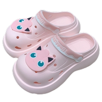 Thin strips of cute and sweet color-blocked Pokémon Jigglypuff sandals for women summer EVA thick-soled non-slip parent-child clogs