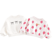 Mark Jenny Girls Little Strawberry Print Loose Round Neck Sweater Childrens Top 2024 Autumn New Style
