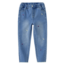 戴维贝拉女童牛仔裤儿童裤子2024春秋新款女孩牛仔九分裤大童