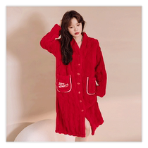 Mido Liyue Subsuit Winter Postnatal Breastfeeding Clothes Out Plus Suede Thickened Red Ben Year Breastfeeding Home Sleeping Dress