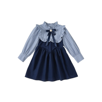 Girls Dress 2024 Autumn New College Style Childrens Skirt Baby Fake Two-piece Skirt Spring and Autumn Trendy Childrens Clothing