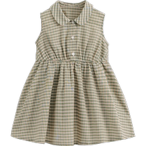 (Lu Fu) Mark Jenny 2024 new summer girls small green checkered sleeveless cotton dress
