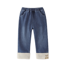 Girls autumn and winter jeans older childrens autumn velvet straight pants babys fashionable warm outer pants trendy childrens autumn clothing