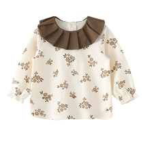 Youqi Girls Shirts Autumn 2024 New Style Childrens Shirts Childrens Versatile Floral Baby Tops Spring and Autumn