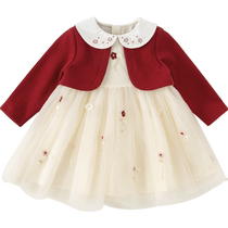 David Bella 2024 Autumn New Girls Dress Baby Mesh Princess Dress Childrens Fashionable Fake Two-piece Dress