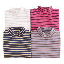 (Black Technology Fever) Mark Jenny Autumn and Winter Striped Half Turtle Collar Bottoming T-shirt for Boys and Girls