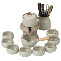 Gold inlaid corn yellow Ru kiln fully automatic tea set set household light luxury high-end stone grinding teapot lazy tea making artifact