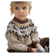 Manxi childrens clothing Fair Isle pullover sweater autumn and winter warm male and female babies wear knitted tops and pullovers outside